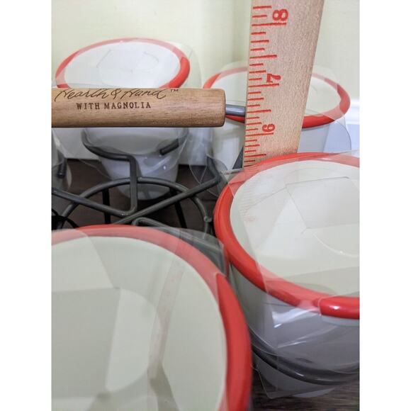 Hearth and Hand Magnolia 7 Piece 18oz Enamel Glass Mug Drink Cocktail Caddy Set - Picture 3 of 8